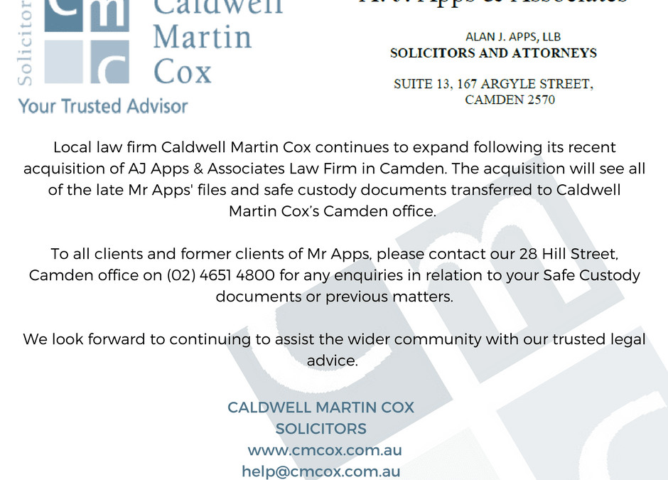CMC’s acquisition of A.J. Apps & Associates