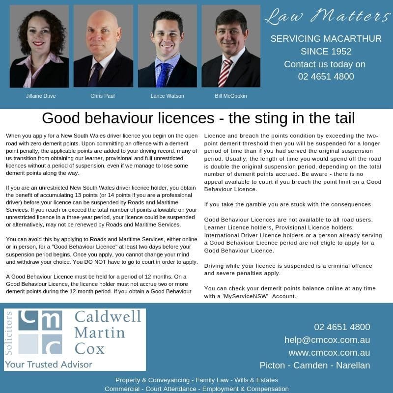 Good Behaviour Licences – the sting in the tail