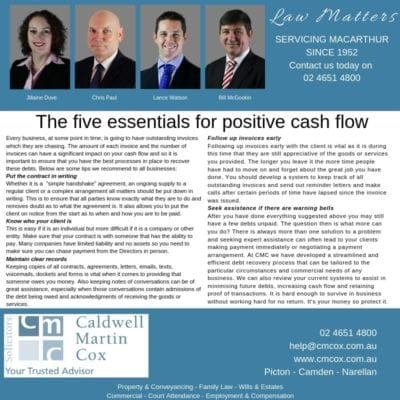 Five essentials for positive cash flow
