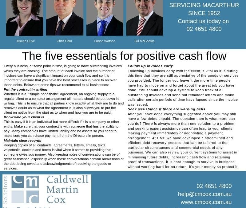 Five essentials for positive cash flow