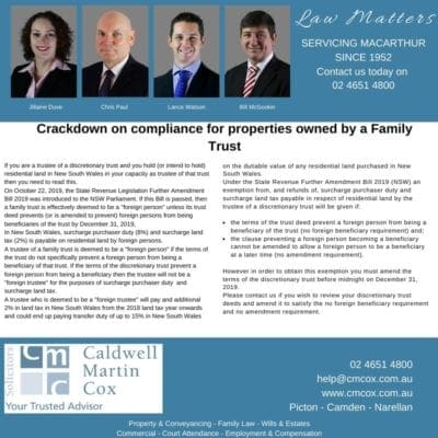 Crackdown on compliance for properties owned by a Family Trust