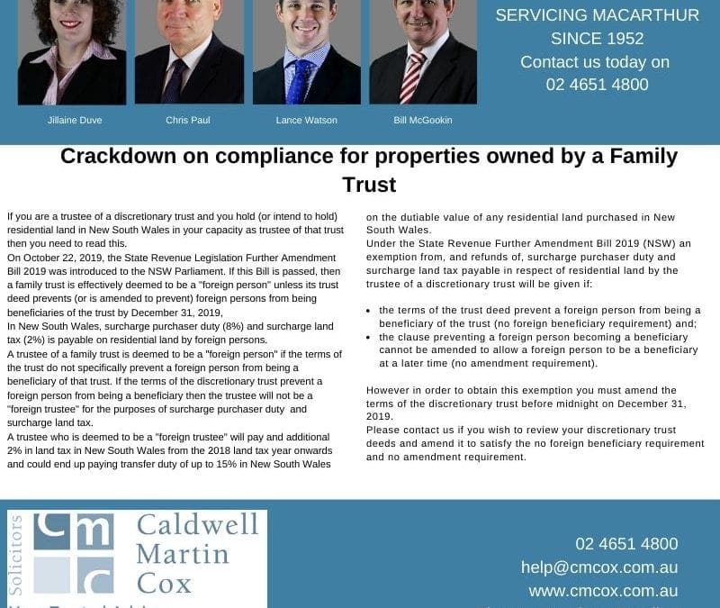 Crackdown on compliance for properties owned by a Family Trust