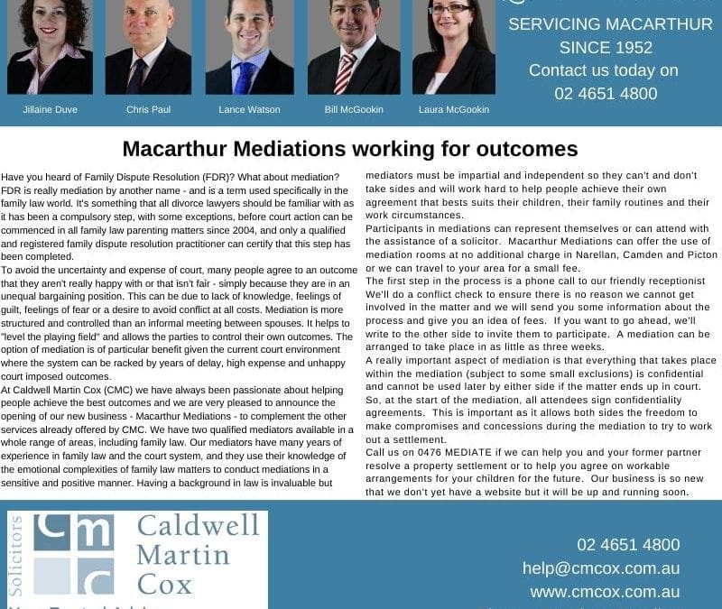 Macarthur Mediations working for outcomes