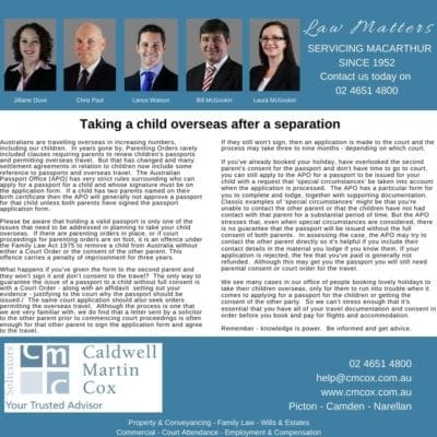 Taking a child overseas after a separation