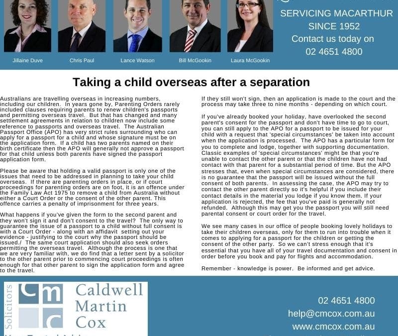 Taking a child overseas after a separation