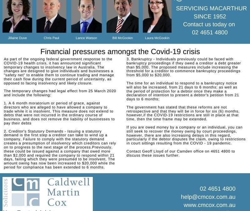Financial pressures amongst the Covid-19 crisis