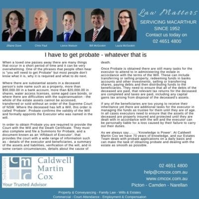 Getting Probate – whatever that is