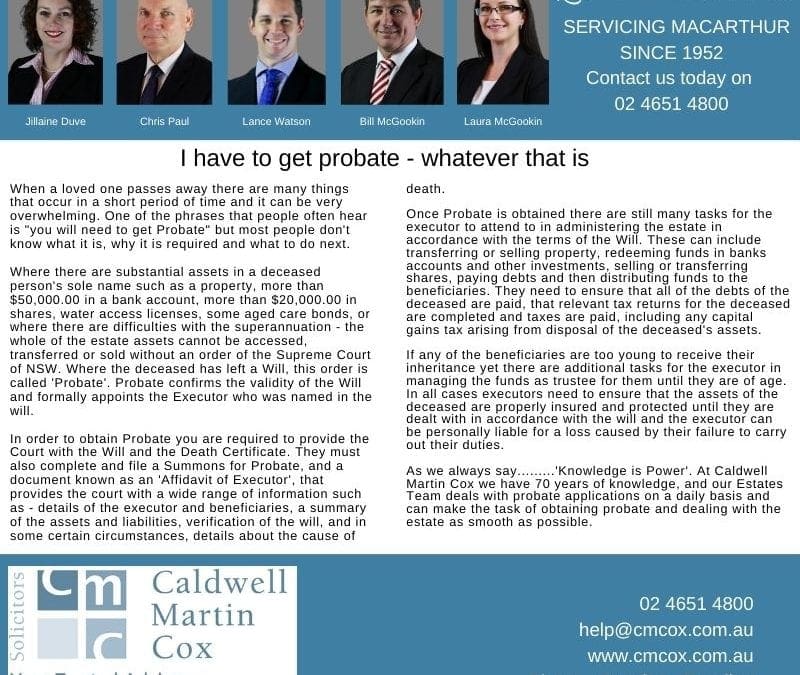 Getting Probate – whatever that is