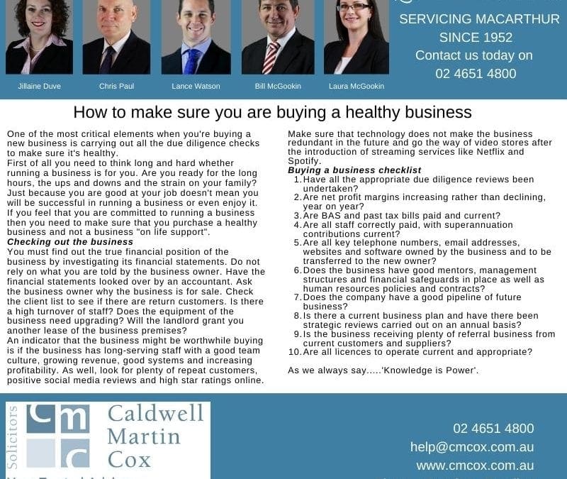 Buying a Healthy Business