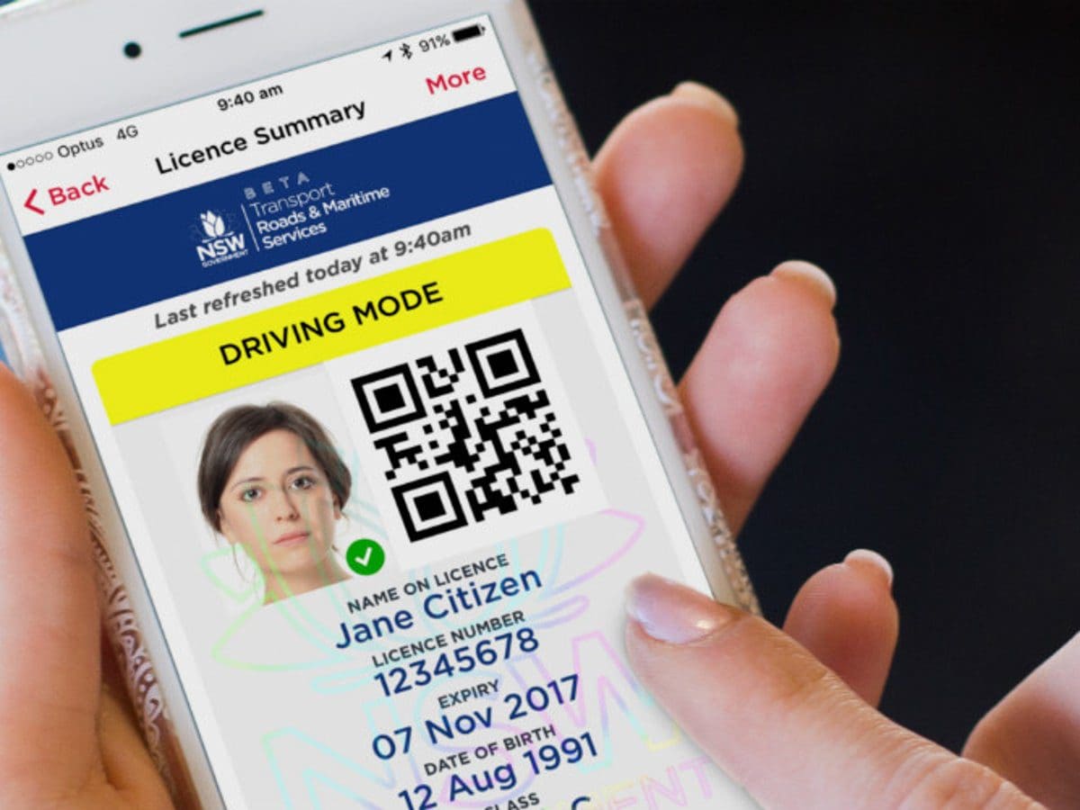 Browsing Service NSW App using mobile checking the driver license